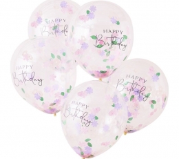 Balionai "Happy Birthday" su gėlyčių  konfeti (5 vnt./30 cm) 1
