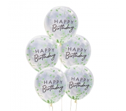 Balionai "Happy Birthday" su lapelių konfeti (5 vnt./30 cm)