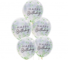 Balionai "Happy Birthday" su lapelių konfeti (5 vnt./30 cm)