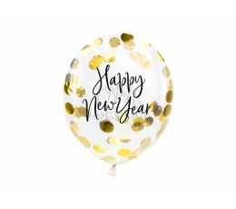 Balionai su aukso konfeti "Happy New Year" (3 vnt./27 cm)
