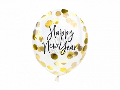 Balionai su aukso konfeti "Happy New Year" (3 vnt./27 cm)