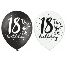 Balionas "18th birthday", juodas/baltas (30 cm)