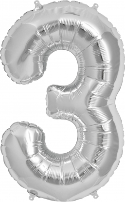 Folinis balionas "3", sidabrinis (85 cm)