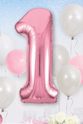 Folija balons, skailtis "1", maigi rozā (85 cm)