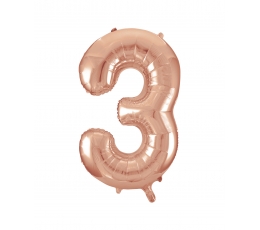 Folinis balionas-skaičius "3", rožinis auksas (85 cm)