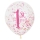 Balionai "1-asis gimtadienis",  su rožiniais konfeti (6 vnt.)