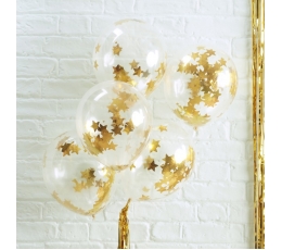 Caurspīdīgi baloni ar zelta konfettī zvaigznēm (5 gab/ 30 cm)