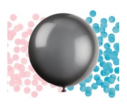 Balons "Kas piedzims?" ar rozā un ziliem konfettī (1 gab/ 60 cm)