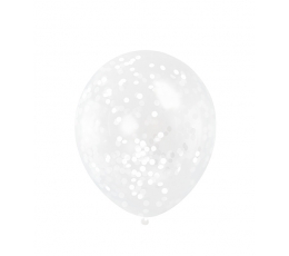 Прозрачные шарики с белыми конфетти (6 шт/30 см)