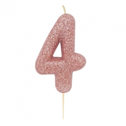 Žvakutė "4", rožinio aukso spalvos