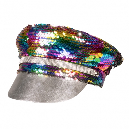 Disco kepurė, žvilganti vaivorykštinė