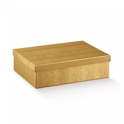 Dovanų dėžutė, auksinė su dangčiu (400x285x240 mm)