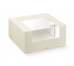Dovanų dėžutė su langeliu, balta odos imitacijos (250x250x100 mm)
