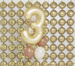 Folinis balionas "3", auksinis (86 cm), auksinis matinis 1