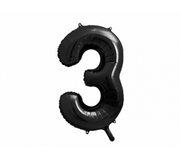 Folinis balionas "3", juodas (86 cm)