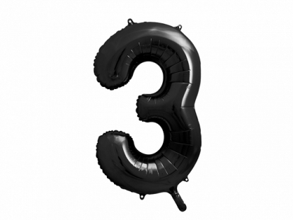 Folinis balionas "3", juodas (86 cm)