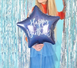 Folinis balionas "Happy Birthday", mėlynas holografinis (40 cm) 1