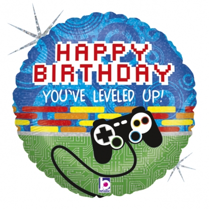 Folinis balionas "Kompiuteriniai žaidimai. Happy birthday" (46 cm)