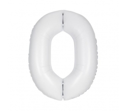 Folinis balionas-skaičius "0", baltas  (86.3 cm)