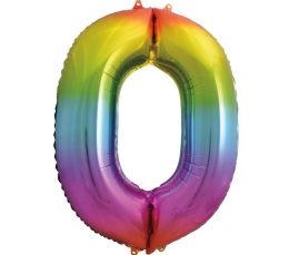 Folinis balionas-skaičius "0", įvairiaspalvis pastelinis (86 cm)