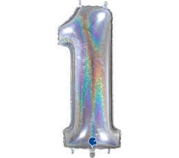 Folinis balionas-skaičius "1", holografinis  (66 cm)