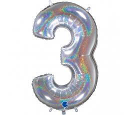 Folinis balionas-skaičius "3", holografinis  (66 cm)