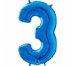 Folinis balionas-skaičius "3", mėlynas (66 cm)