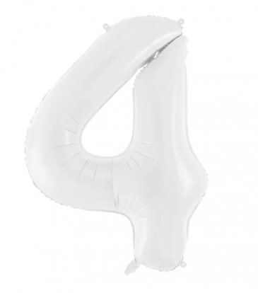 Folinis balionas-skaičius "4", baltas (86 cm)