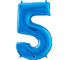 Folinis balionas-skaičius "5", mėlynas (66 cm)