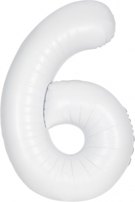 Folinis balionas-skaičius "6", baltas  (86.3 cm)