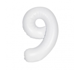 Folinis balionas-skaičius "9", baltas  (86.3 cm)