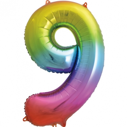 Folinis balionas-skaičius "9", įvairiaspalvis pastelinis (86 cm)