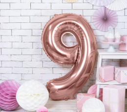 Folinis balionas-skaičius "9", rožinis auksas (85 cm)	 1