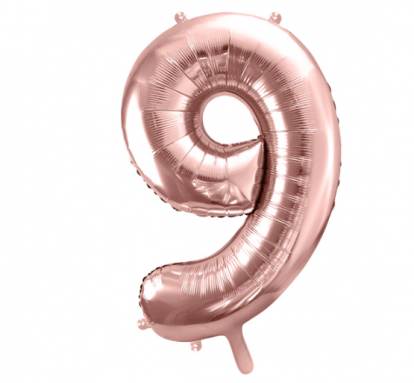 Folinis balionas-skaičius "9", rožinis auksas (85 cm)	