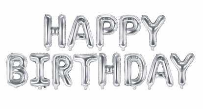 Folinių balionų rinkinys "Happy birthday", sidabrinis (35 cm)