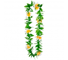 Havajietiškas kaklo papuošalas, žalias su baltomis gėlėmis