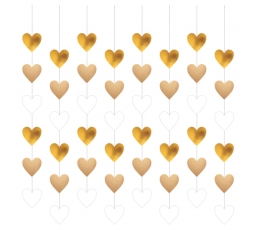 Kabančios dekoracijos "Širdelės", auksinės-baltos (8 vnt./130 cm)