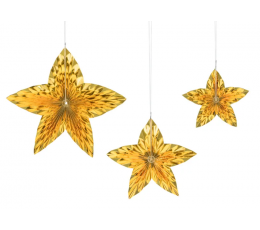 Kabančios dekoracijos-žvaigdžės, auksinės blizgios (3 vnt.)
