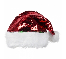 Kalėdų Senelio kepurė su žvyneliais, raudona/žalia