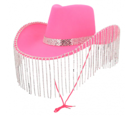 Kaubojiška skrybėlė, rožinė su sidabro kutosais