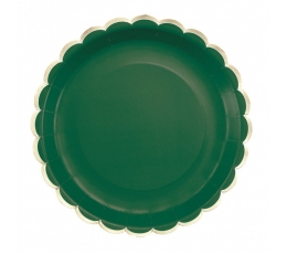 Lėkštutės, žalios su aukso krašteliu (8 vnt./23 cm)