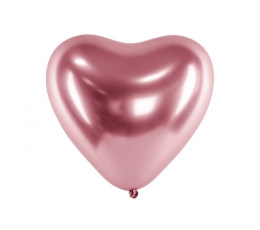 Chrominis balionas-širdelė, rožinio aukso spalvos (30 cm/Party Deco)