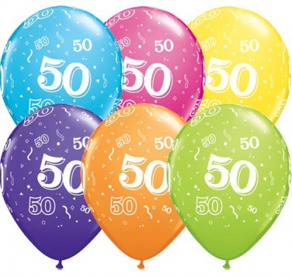 Balionai "50", įvairiaspalviai (6 vnt./28 cm)