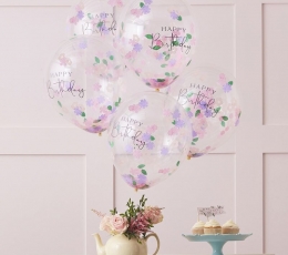 Balionai "Happy Birthday" su gėlyčių  konfeti (5 vnt./30 cm)