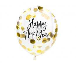 Balionai su aukso konfeti "Happy New Year" (3 vnt./30 cm)
