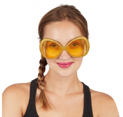 Disco stiliaus akiniai, auksiniai blizgūs