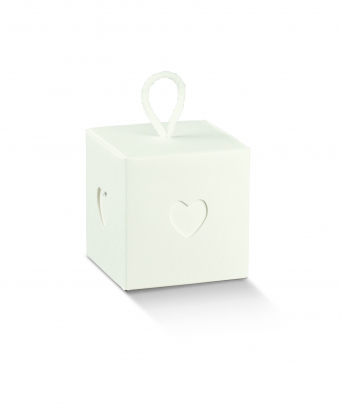 Dovanų dėžutė su langeliais "Širdelė", balta (10x10x10 cm)