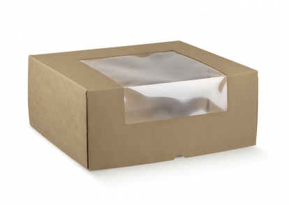 Dovanų dėžutė su langeliu, kraftinė (350x350x150 mm)