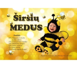 Etiketė "Širšių Medus", su kūdikiu 