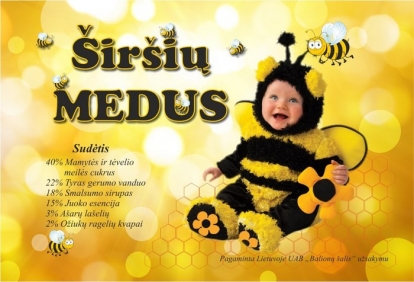Etiketė "Širšių Medus", su kūdikiu 